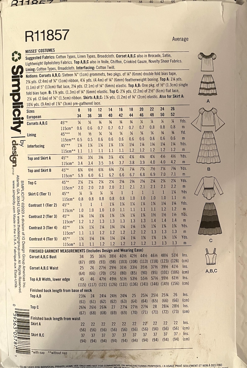 Simplicity R11857/S9734 FAIRYCORE Tiered Skirts, Peasant Tops & Corset ...