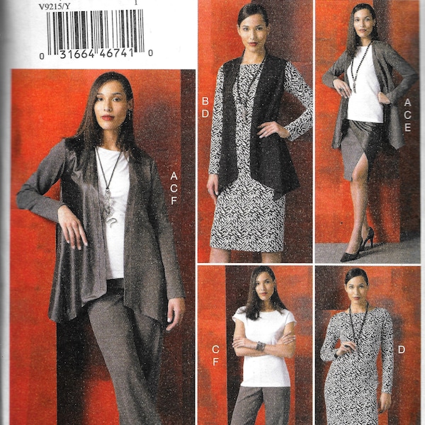 Vogue V9215 Wardrobe Mock Wrap Skirt, Jacket, Top, Pants & Dress Sewing Pattern 9215 UNCUT Size XS, S, M