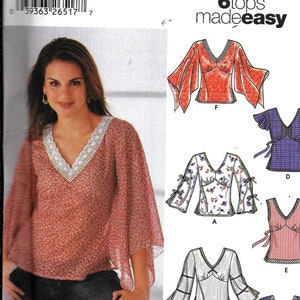 Simplicity 5595 Easy Tops 6 Styles V Neck Sewing Pattern UNCUT Size 4, 6, 8, 10