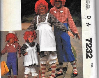 Vintage McCall's P218/7232/ 2625/9494 Raggedy Ann & Andy ADULTO Patrón de costura de disfraces SIN CORTAR Tamaño MEDIANO Hombres o mujeres