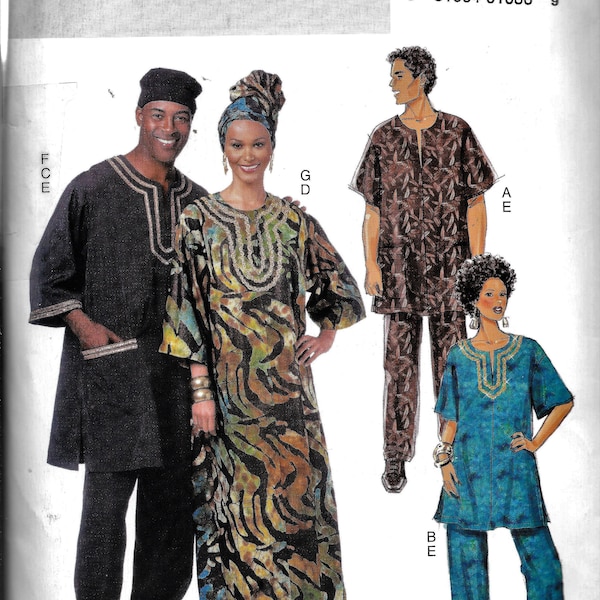 Butterick R10041/B5725/5725 Ethnic Tunic Caftan Pants Turban Hat Men's And Misses Sewing Pattern 10041 UNCUT Size S, M, L