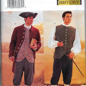 Butterick 3072 Colonial Patriot Revolutionary Mens Coat And Vest History Costume Sewing Pattern Size 32, 34, 36