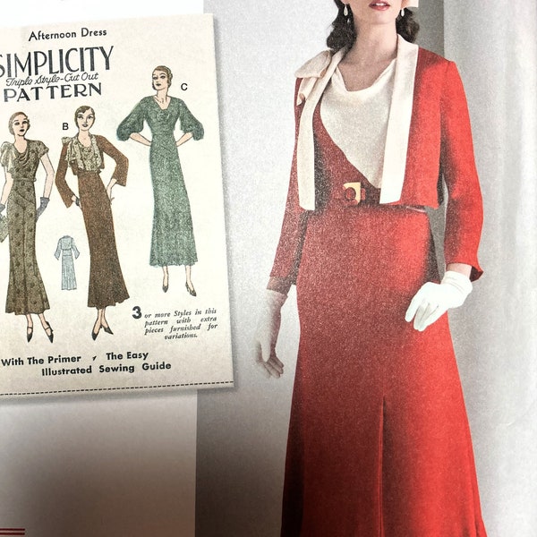 Simplicity 8247 Vintage 1930s Repro Dress and Jacket Sewing Pattern UNCUT Plus Size 14, 16, 18, 20, 22