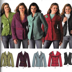 May include: Simplicity sewing pattern number 4032 for sizes 8 to 16. The pattern includes five different styles of jackets with a variety of collars and embellishments. The jackets are shown on five models wearing jeans. The pattern also includes a diagram of each jacket style.