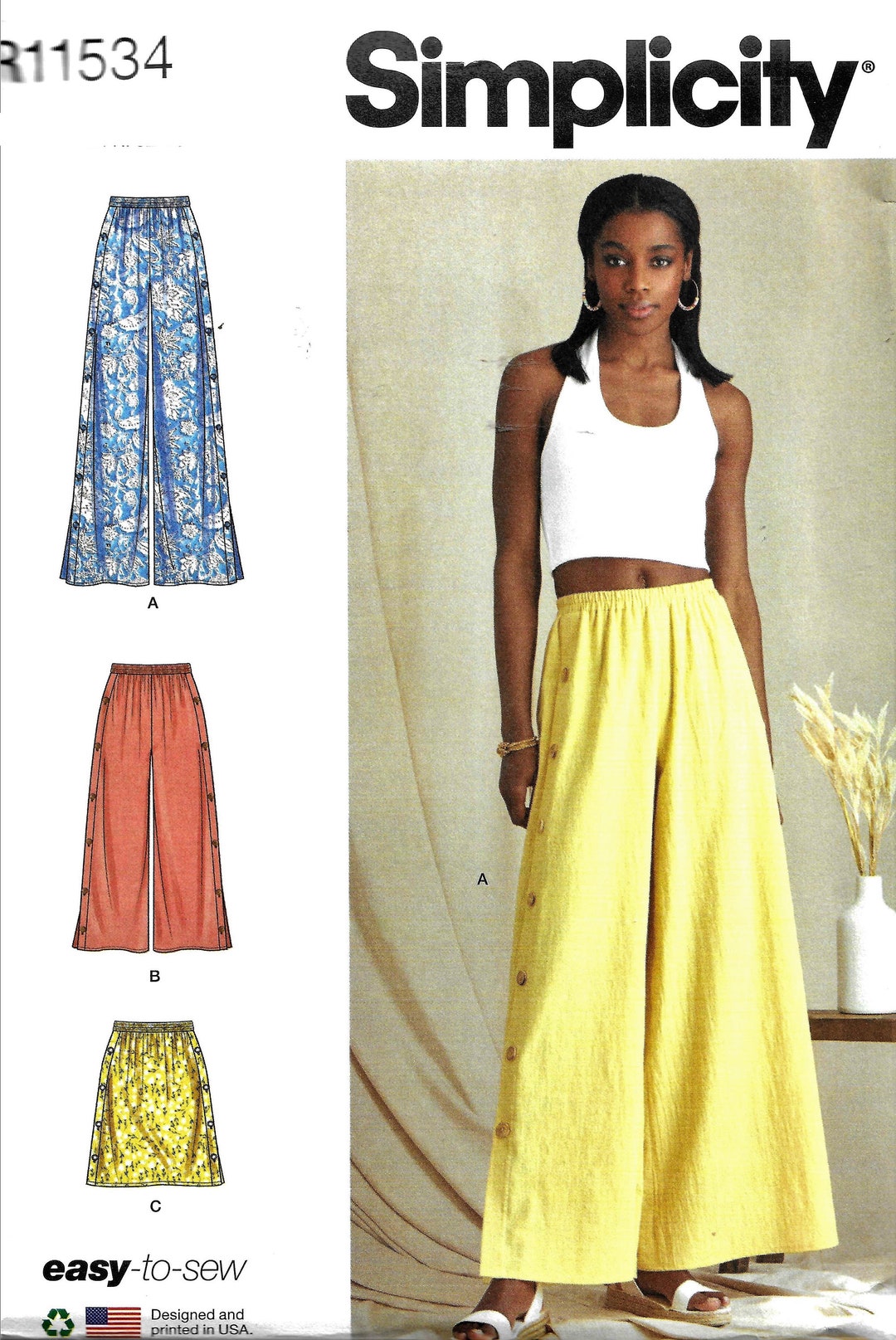 Simplicity R Simplicity R11534/S9608 Misses Wide Leg Pants or Skirt Sewing Pattern ...