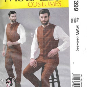 May include: A sewing pattern for a men's vest and pants. The pattern is for sizes 38-40-42-44. The pattern is from McCall's Costumes and the pattern number is M7399.