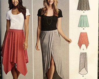 Simplicity 1201 Misses' Knit Pull-On Wrap Skirt Handkerchief Hem Sewing Pattern UNCUT Size 6, 8, 10, 12, 14