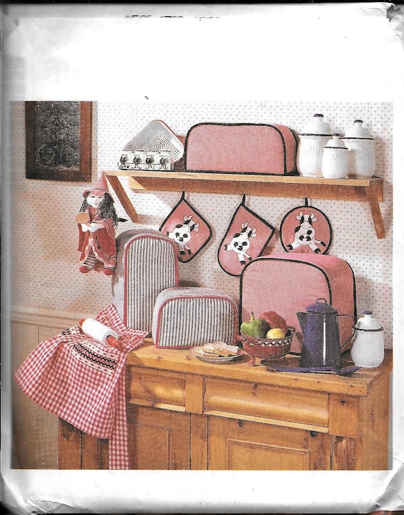 Mccall's Crafts 4090 Kitchen Essentials Appliance Covers Window Cutains  Apron Pot Holders Chair Pads Sewing Pattern UNCUT 