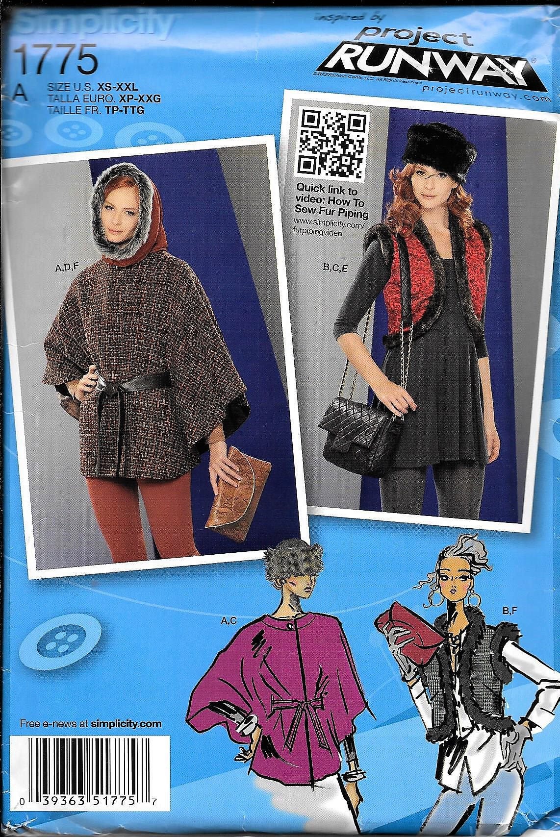 Simplicity 1775 Project Runway Cape Vest Hood Fur Hat
