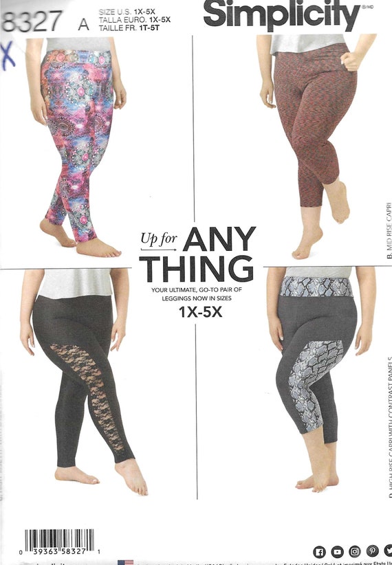 Simplicity 8327 Stretch Leggings Pants Sewing Pattern UNCUT Plus Size 1X,  2X, 3X, 4X, 5X