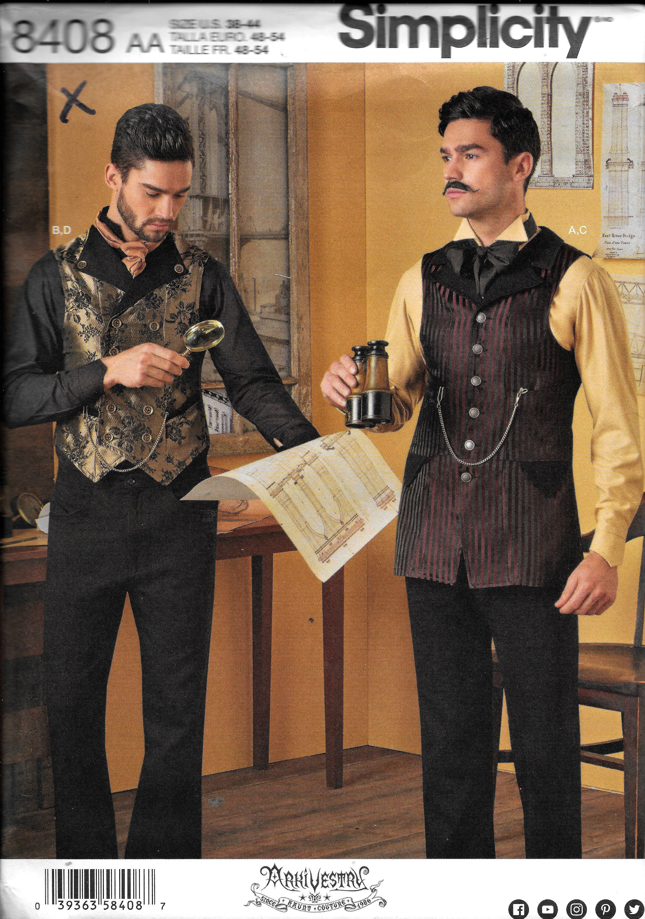Einfachheit 8408 Herren Shirt Weste Viktorianisches Steampunk Kostüm Schnittmuster UNCUT Größe 38, 40, 42, 44