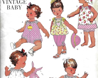 Simplicity 1813 Vintage Baby Romper, Dress, Top, Pants, Panties And Hat Sewing Pattern UNCUT Size XXS, XS, S, M, L
