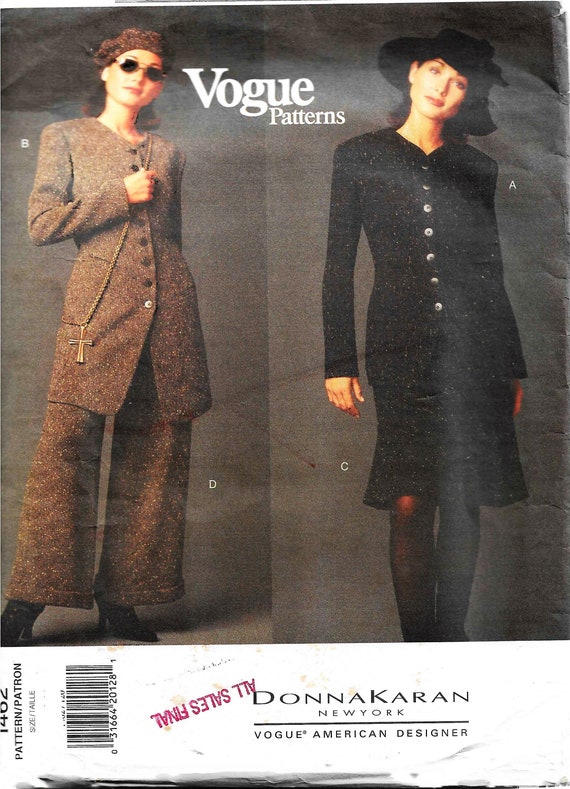 Vintage 90s Vogue 1462 Designer Donna Karan Jacket, Skirt & Pants Sewing  Pattern UNCUT Size 12, 14, 16