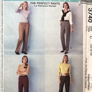 May include: A sewing pattern for pants, featuring four different styles of pants. The pattern is called "The Perfect Pants" and is from McCall's. The pattern is for sizes 10-12-14.