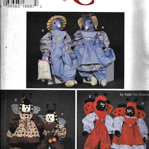 Simplicity 7119 Faith Van Zanten Craft Sewing Pattern Blue Bird Ladybug Bumble BEE Doll 21" w/ Clothes