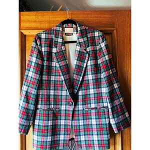 Chaqueta tipo blazer Pendleton vintage a cuadros rojos, verdes y azules, de lana, ideal para vacaciones. Talla única.