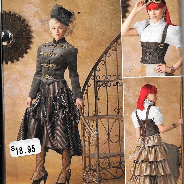 Simplicity 1558 Steampunk Skirts Jacket Spats Blouse Corset Cosplay Costume Sewing Pattern UNCUT Size 6, 8, 10, 12