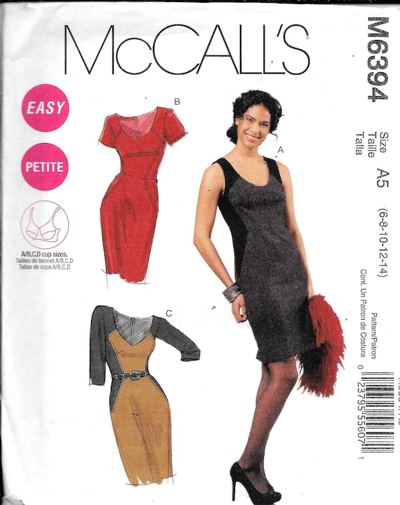 McCalls 6394 Easy Petite Color Block Detail Sheath Dress Sewing Pattern  UNCUT Size 6, 8, 10, 12, 14 - Main Image
