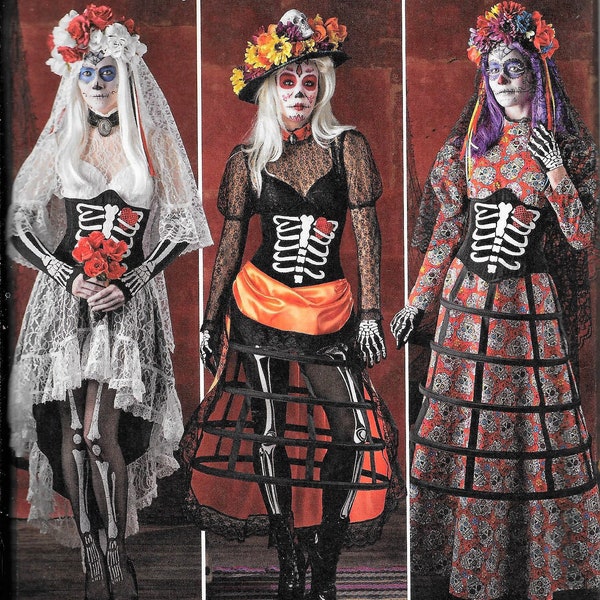 Simplicity 1033 Day Of The Dead Gothic Corpse Bride Cosplay Skeleton Misses Costume Sewing Pattern UNCUT Plus Size 14, 16, 18, 20, 22