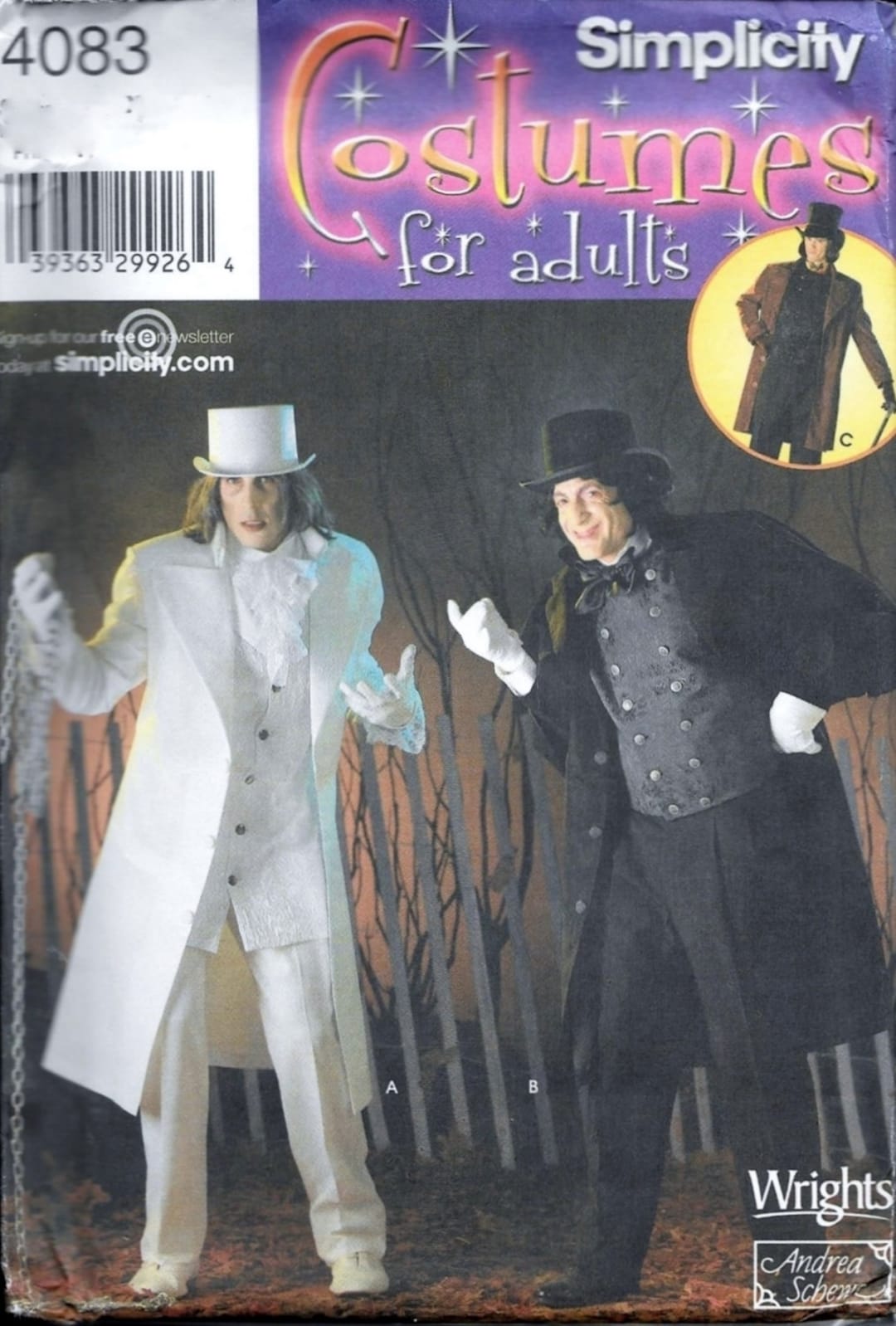 Simplicity 4083 Dracula Coat Cape Hat Coachman Mens Costume Sewing
