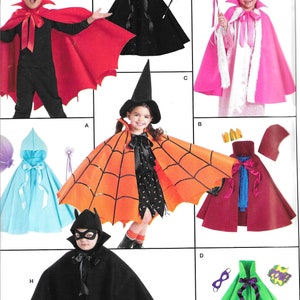 May include: Simplicity sewing pattern number 11165 for making children's Halloween costumes. The pattern includes instructions for making a devil, witch, princess, spider, bat, and superhero costume. The pattern is designed and printed in the USA.