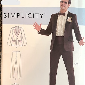 May include: A sewing pattern for a tuxedo costume. The pattern includes instructions for a jacket, pants, and a ruffled shirt. The pattern number is S9170 and the brand is Simplicity.