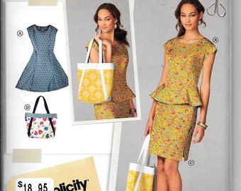 Simplicity Pattern 1666 LISETTE Dress, Top w/Peplum, Pencil Skirt & Bag Sewing UNCUT Plus Size 16, 18, 20, 22, 24