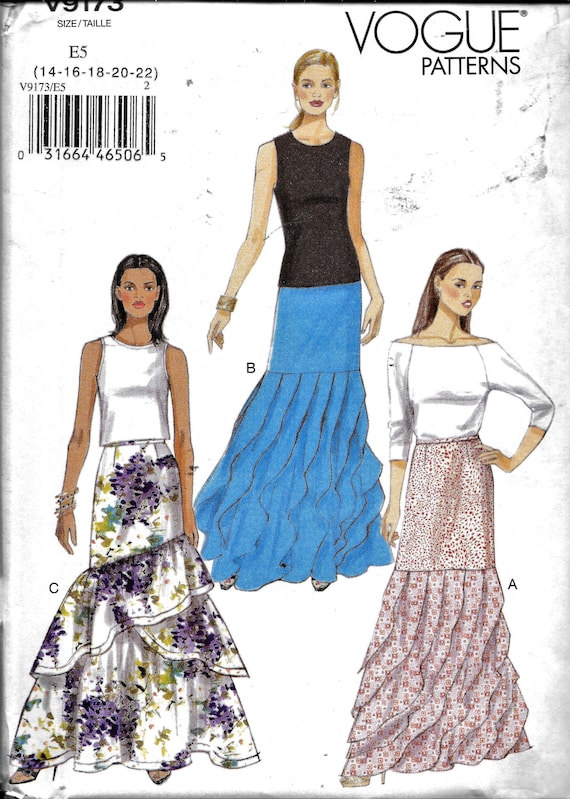 Vogue V9173 Misses Semi Fitted Floor-length Tiered Skirt With - Etsy