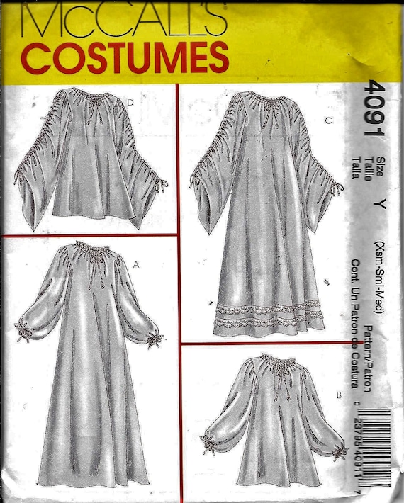 Mccall's 4091 Costume Sewing Renaissance Medieval Chemise Blouse Nightgown  Vampiress Size X-small, Small and Medium -  Canada