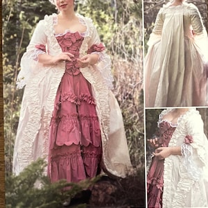 May include: A Simplicity sewing pattern for a 18th century dress. The pattern includes instructions for making a gown and a jacket. The pattern is for sizes 10-18. The pattern is called "American Duchess Guide to 18th Century Dressmaking: How to Hand Sew Georgian Gowns and Wear Them With Style."