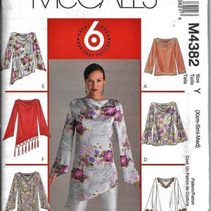 May include: A sewing pattern for a long-sleeved top with a variety of styles. The pattern is McCall's M4382, size Y (Xsm-Sml-Med).