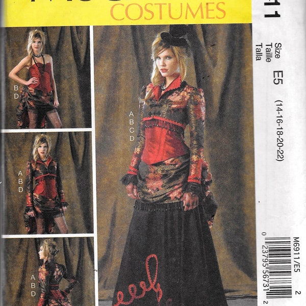 McCall's M6911 Steampunk Saloon Girl Old West Victorian Bolero, Corset, Skirt, Overskirt Costume Sewing Pattern 6911 Size 14, 16, 18, 20, 22