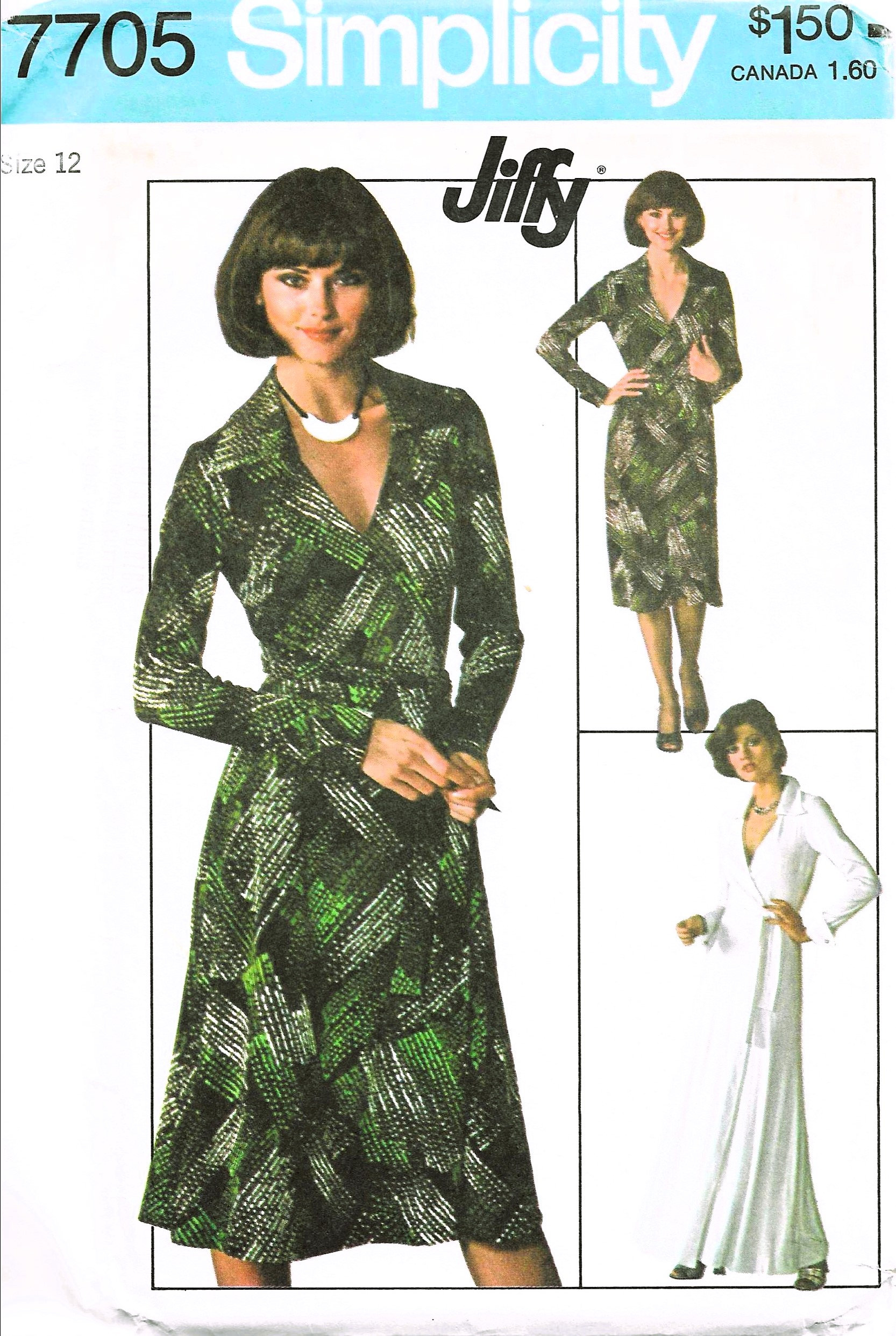 Simplicity 7055 Vintage 1970s Simplicity 7705 Jiffy Wrap Dress Sewing Pattern UNCUT ...