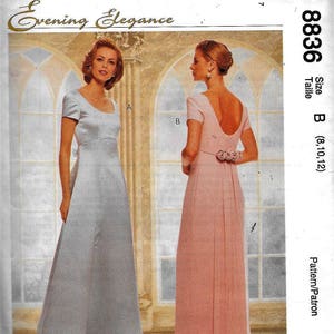 McCall&#39;s 8836 Evening Elegance Formal Dress Gown Detachable Train Sewing Pattern UNCUT Size 8, 10, 12