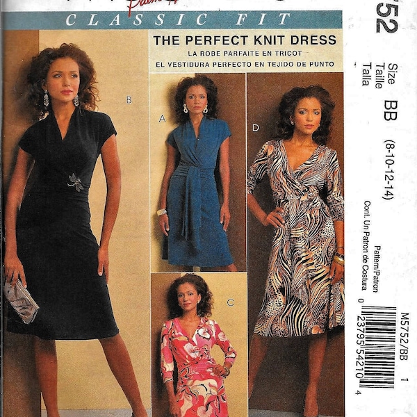 McCalls M5752 Palmer/Pletsch Misses Gathered Wrapped Waist A-Line Perfect Knit Classic Sewing Pattern 5752 UNCUT Size 8, 10, 12, 14