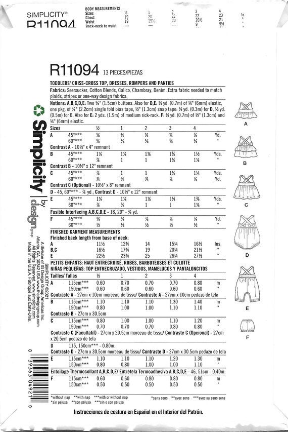 Simplicity R11094 / S9319 Girls Dress, Top, Romper and