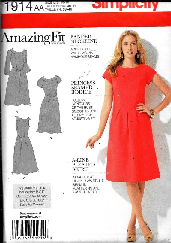Simplicity 1914 Amazing Fit Dress Sewing Pattern UNCUT Size 10, 12, 14, 16, 18 Simplicity 1914 Amazing Fit Dress Sewing Pattern UNCUT Size 10, 12, 14, 16, 18