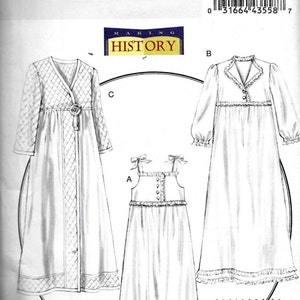 Butterick B5544 Pattern Civil War Nightgown Robe Slippers Making History Sewing Costume Size XSmall, Small and Medium