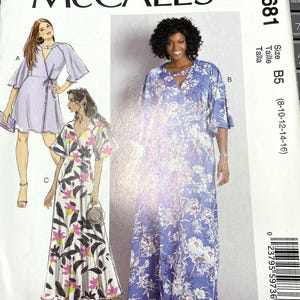 McCall&#39;s MP681 Misses Fitted WRAP DRESS V Neck Floor Or Knee Length Sewing Pattern UNCUT  Size 8, 10, 12, 14, 16