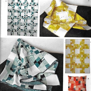 May include: A Simplicity sewing pattern for a quilt with a yellow, white, and black checkered pattern. The pattern is called "Elizabeth Hartman Quilts" and has the number 1390 on it.