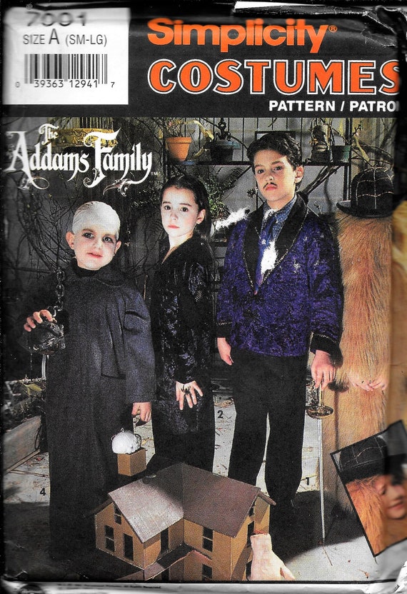 Semplicità 7991 Childrens Costume famiglia Addams Gomez, Morticia, Fester,  esso Sewing Pattern UNCUT taglia S, M, L