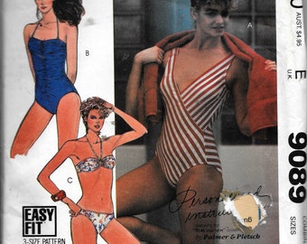 Vintage McCall 9089 damas una o dos piezas traje de baño traje de baño bikini costura patrón UNCUT tamaño 12, 14, 16