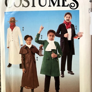 May include: McCall's Costumes sewing pattern for children's historical costumes. The pattern includes three different costumes: a white colonial coat, a brown colonial coat, and a green colonial coat. The pattern is labeled R11199.