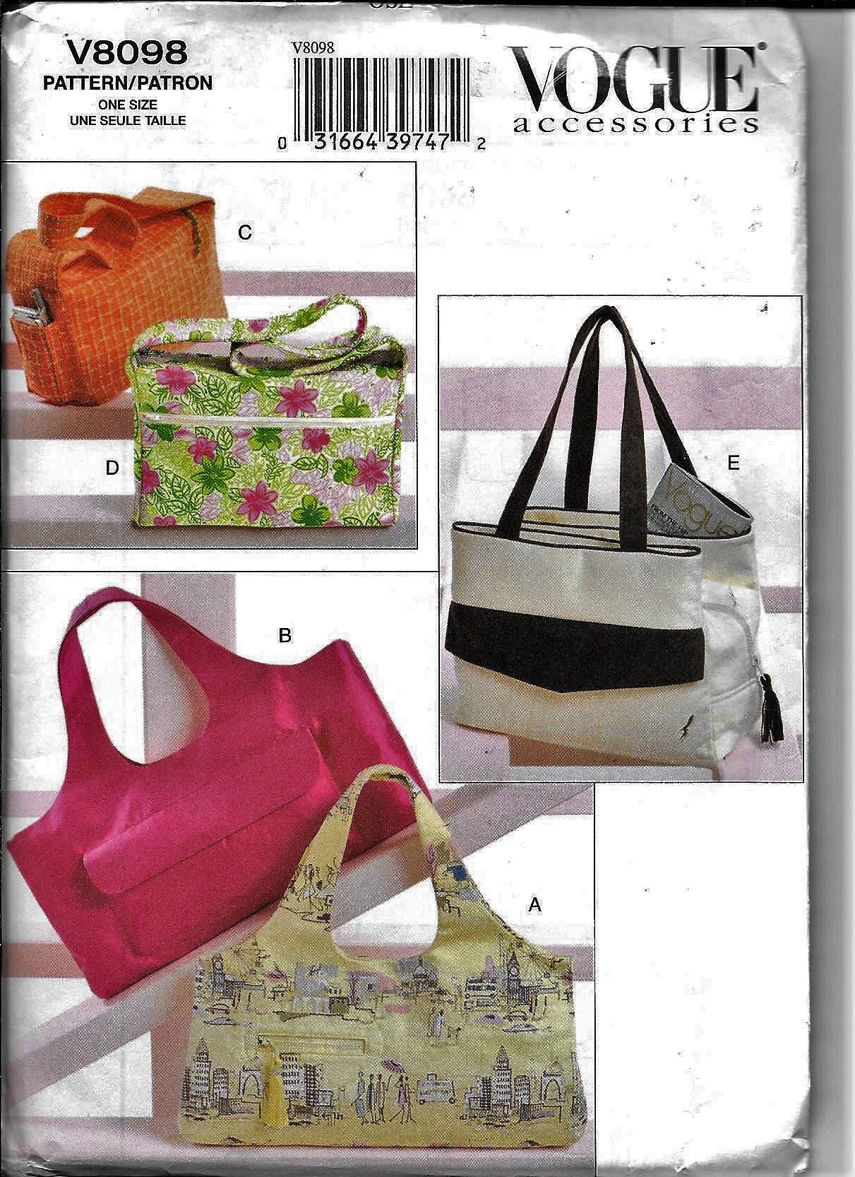 Vogue Accessories V8098 Purse Handbag Tote Beach Bag Sewing Pattern UNCUT 8098
