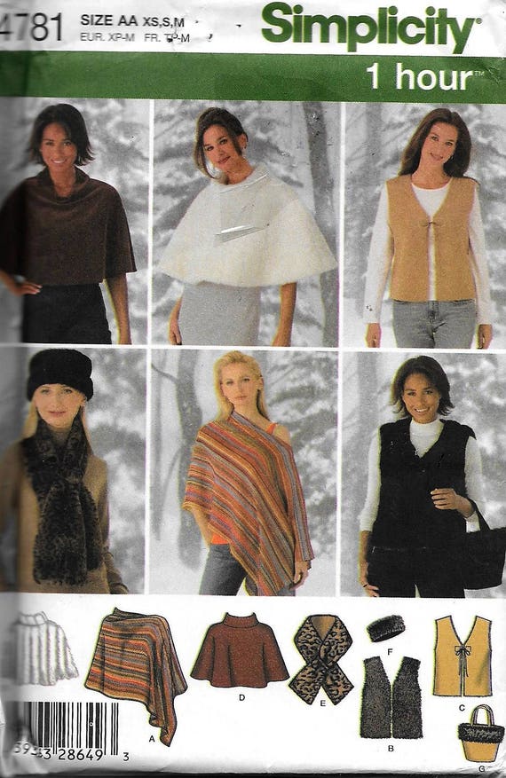 Simplicity 4781 Misses' Ponchos, Vest, Scarf, Head Band and Bag - Main Image