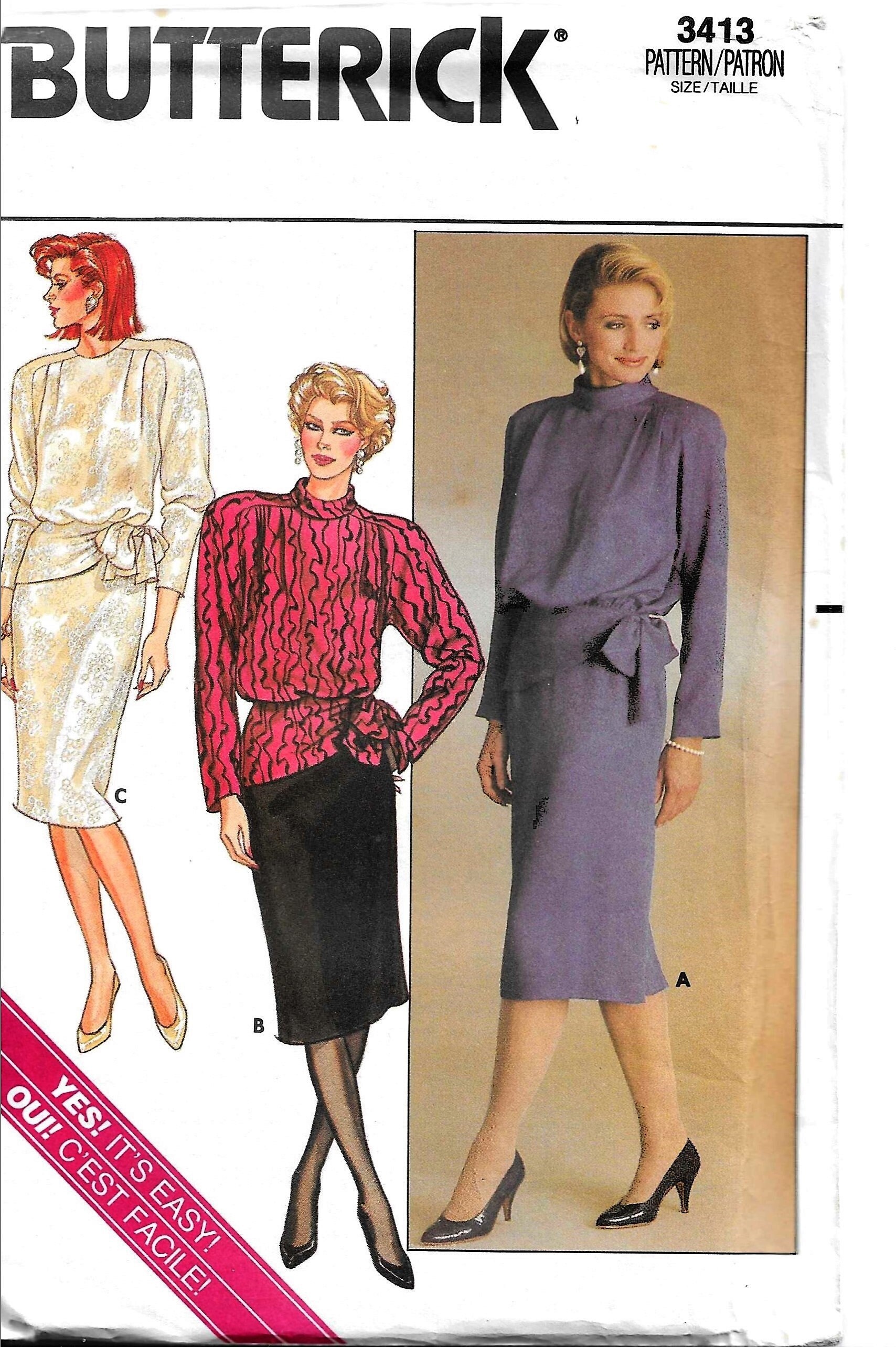Vintage 1980s Butterick 3413 Top & Skirt Sewing Pattern UNCUT Size 10 ...