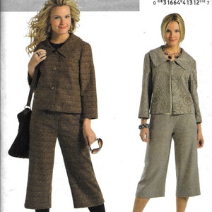 May include: A sewing pattern for a two-piece outfit, featuring a jacket and cropped pants. The pattern is from Butterick, and the pattern number is B4934. The pattern is for sizes 16-18-20-22.