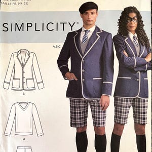 Simplicity S9094/R10546 Cosplay School Uniform Jacket/Shorts Costume Sewing Pattern UNCUT Size 34, 36, 38, 40, 42