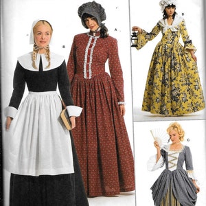 Patrón Simplicity 3723 Patrón de costura para disfraz de adulto de pionero francés colonial de peregrino, estilo pradera americana temprana, tallas 6, 8, 10 y 12