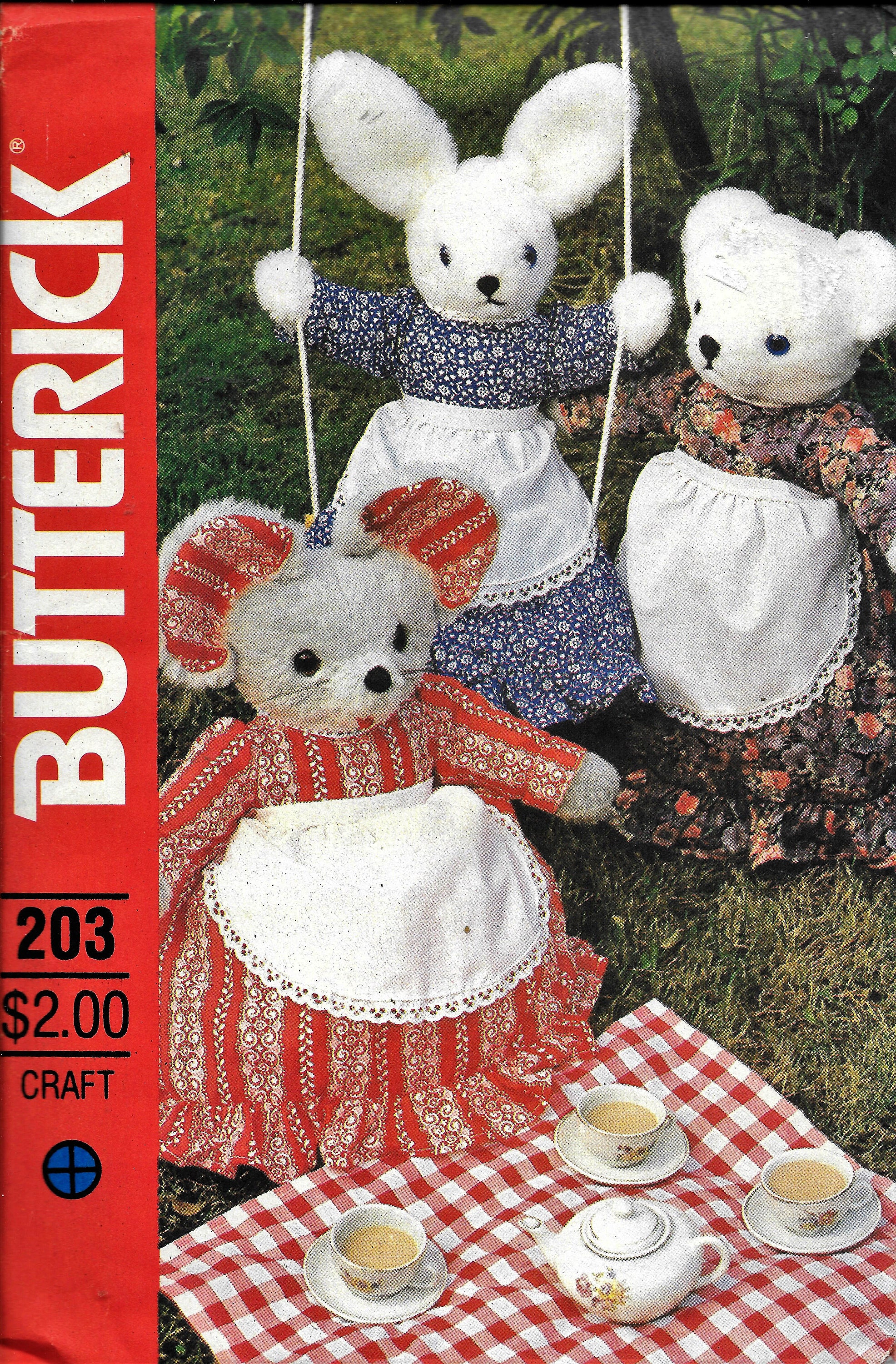 Vintage Butterick 203 Rabbit Bear Mouse Animal Pajama Bags